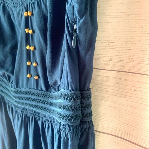 Leifsdottir Blue Dress Gold Beads Tiered Ruffle 3/4 Sleeve Twilight Alice Size 4 - Picture 11 of 16